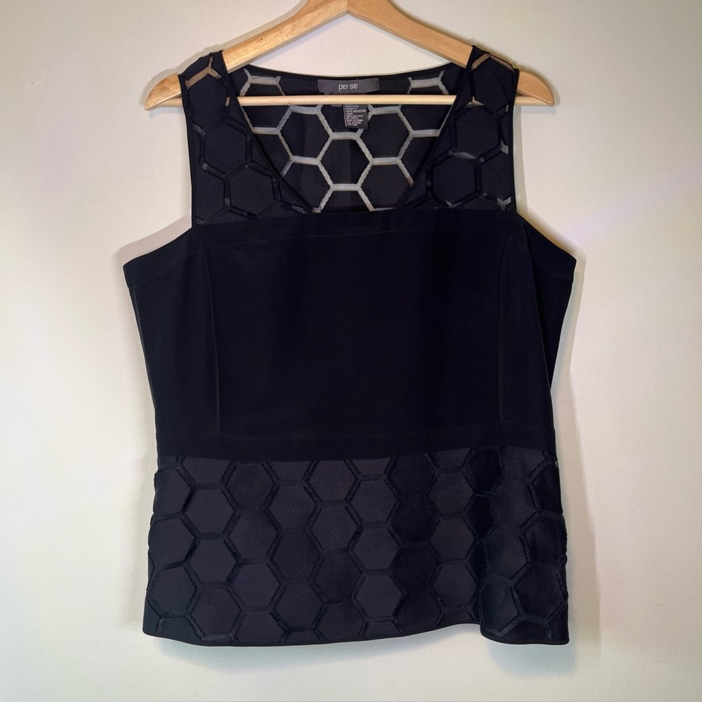 Per Se Honeycomb Pattern, Silk Cotton Blend, Size 14 Sleeveless Top